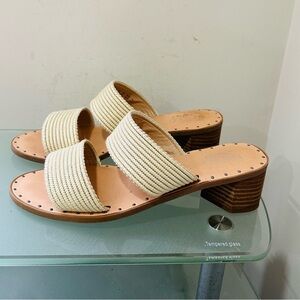 Franco Sarto Kiki Sandal Women's 9,5Beige Slide Slip on Shoes Leather Block Heel